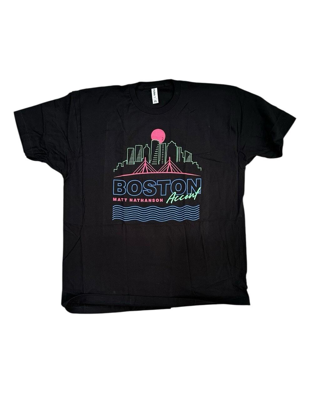 New Matt Nathanson Boston Accent Neon Graphic Short Sleeve Black T-shirt XXL